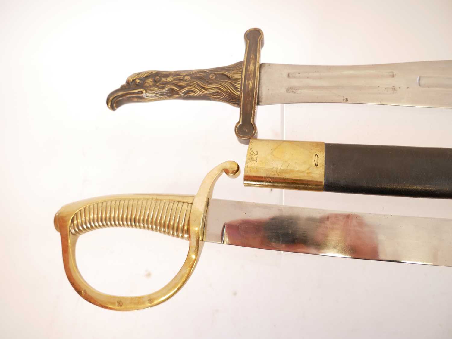 Reproduction copy of a French Briquet or short sword and scabbard, together with one other - Image 3 of 7