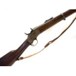 Remington rolling block rifle chambered in .43 Spanish, 36inch barrel with bayonet bar and folding