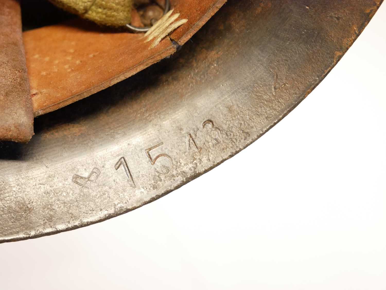 Japanese Type 90 Helmet, stamped 1543, with leather liner, repainted and aged, the helmet original - Image 7 of 7