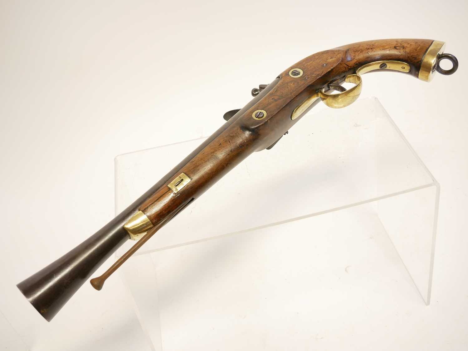 Belgian flintlock blunderbuss pistol, 13 inch barrel with flaring muzzle, stamped with Liege proof - Image 6 of 9