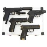 Four CO2 air pistols with five storage cases, to include a Gamo P-23 .177 BB serial number 04-4C-