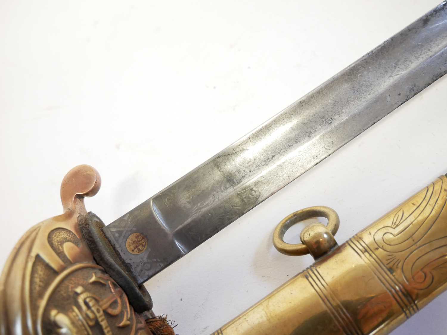 Royal Navy Petty Officer's sword, similar to an 1827 Naval sword but without the lion head pommel, - Image 6 of 16