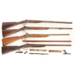 Four percussion shotguns for restoration, one a double barrel, the other three single barrels one by