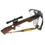 Horton LS Express compound crossbow, serial number 19903, with pulley set limbs figured wood