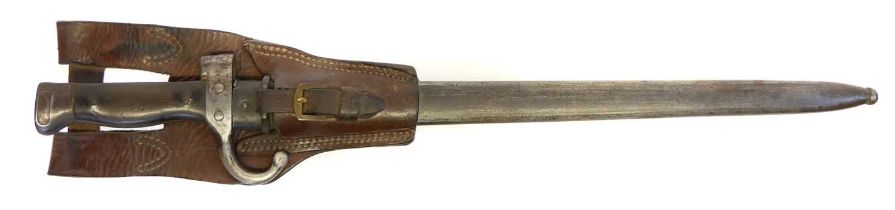 French 1892 Berthier 1st pattern bayonet and scabbard, with leather frog stamped E203. Buyer must be