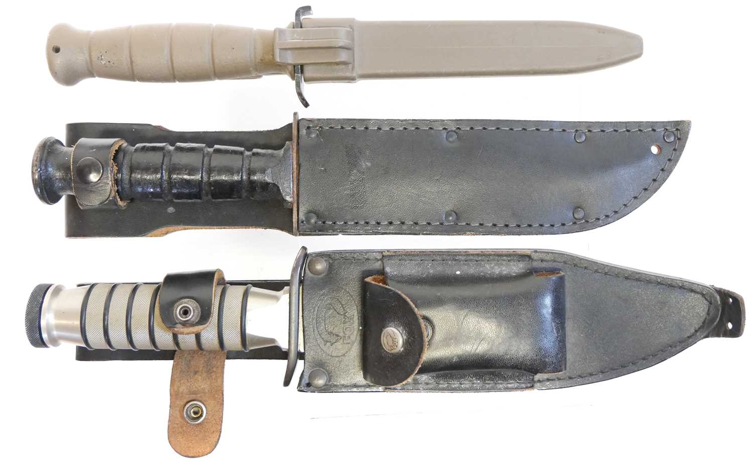 Glock Austrian army knife, also a Fox Zambler knife, and one other stamped US Ontario. Buyer must be