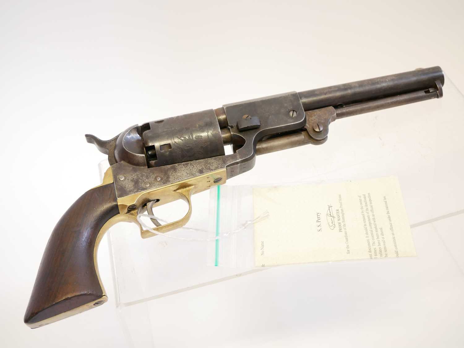 Deactivated Italian copy of a Colt dragoon, 7.5inch barrel, serial number 977, in oak case - Image 2 of 9