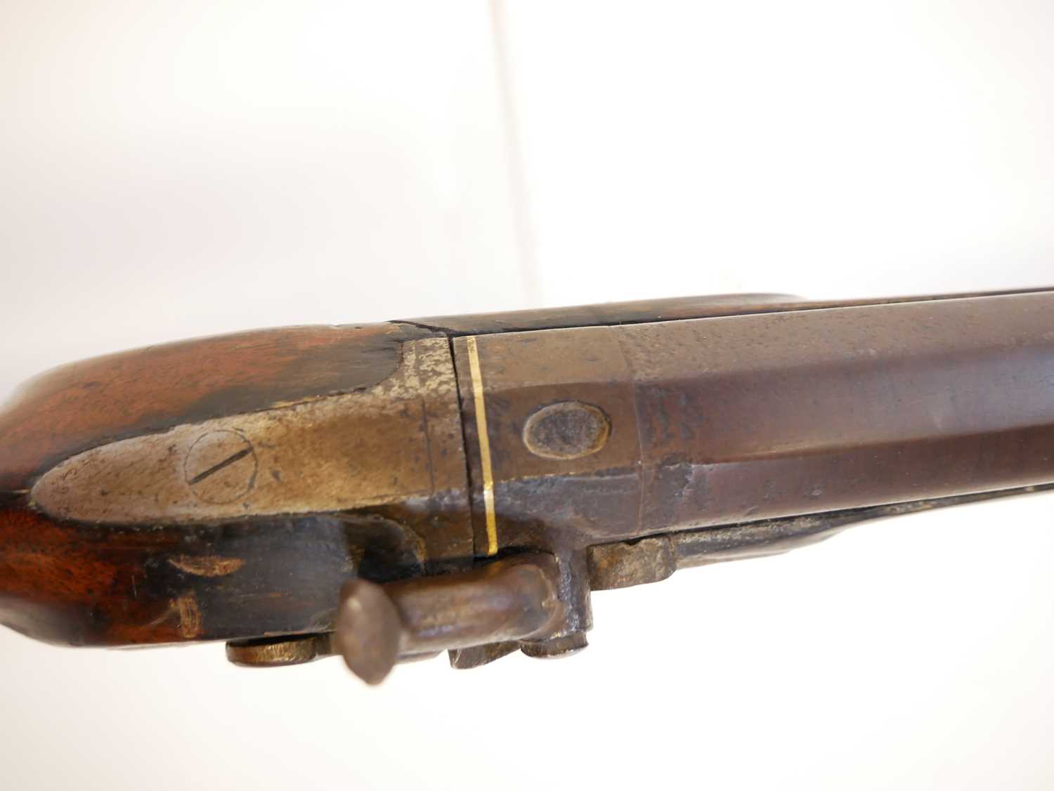 Percussion shotgun, converted from a flintock, with 30 inch Damascus Spanish form barrel, - Image 7 of 18