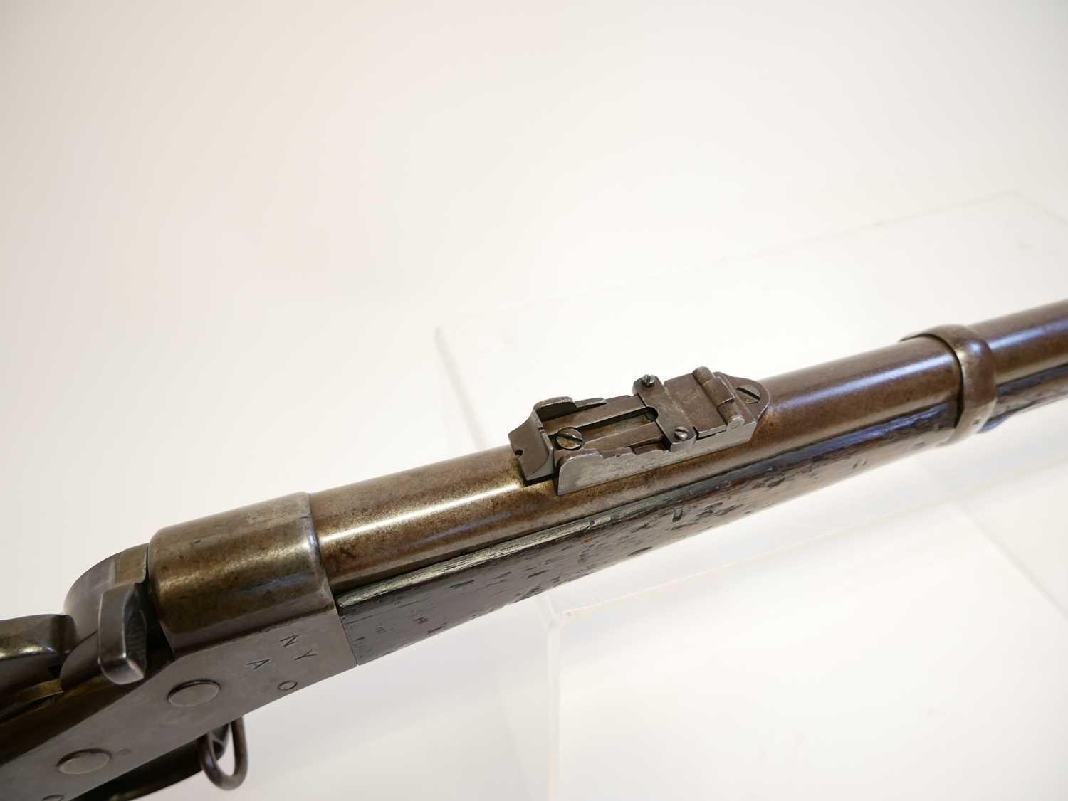 Remington rolling block rifle chambered in .50-70, 36inch barrel secured by three bands, with - Image 9 of 16