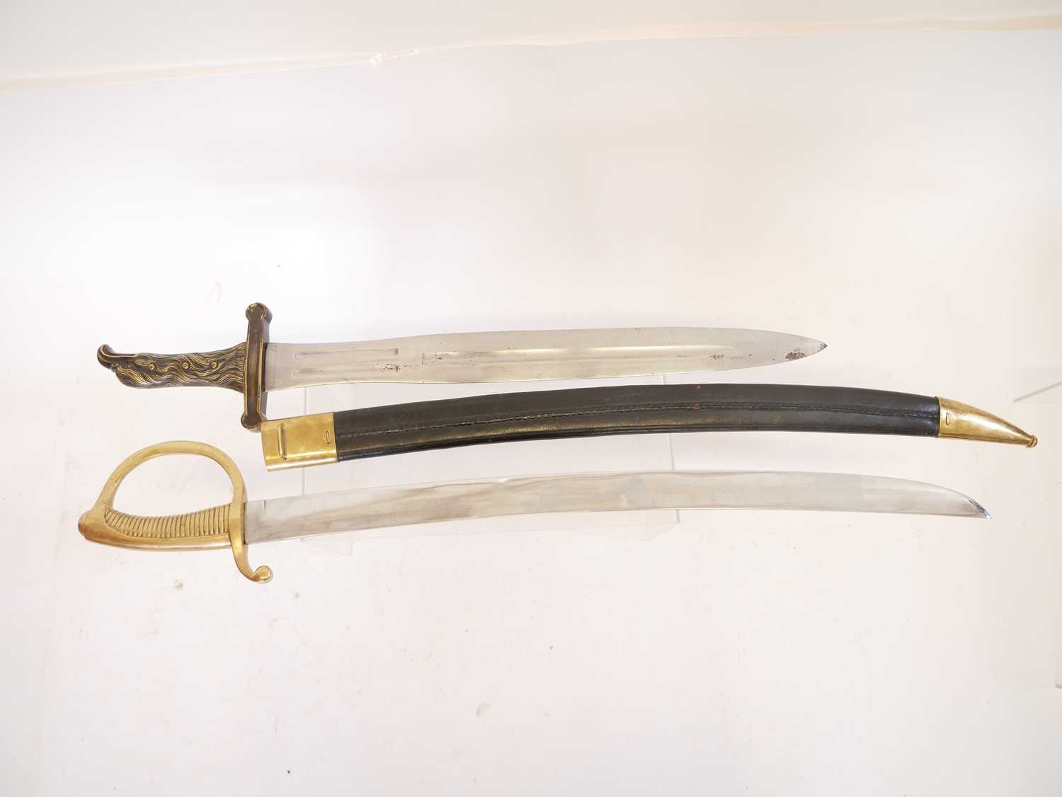 Reproduction copy of a French Briquet or short sword and scabbard, together with one other - Image 5 of 7