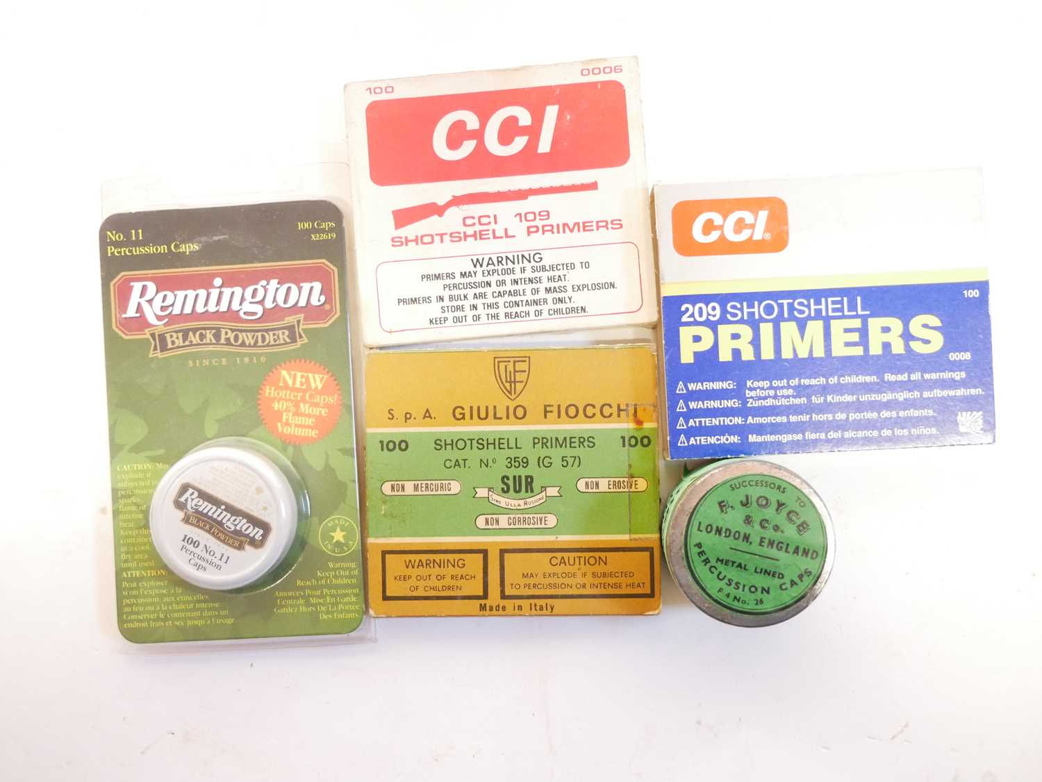 Collection of vintage and modern primers, including three Joyce percussion cap tins, (one sealed) - Image 2 of 3