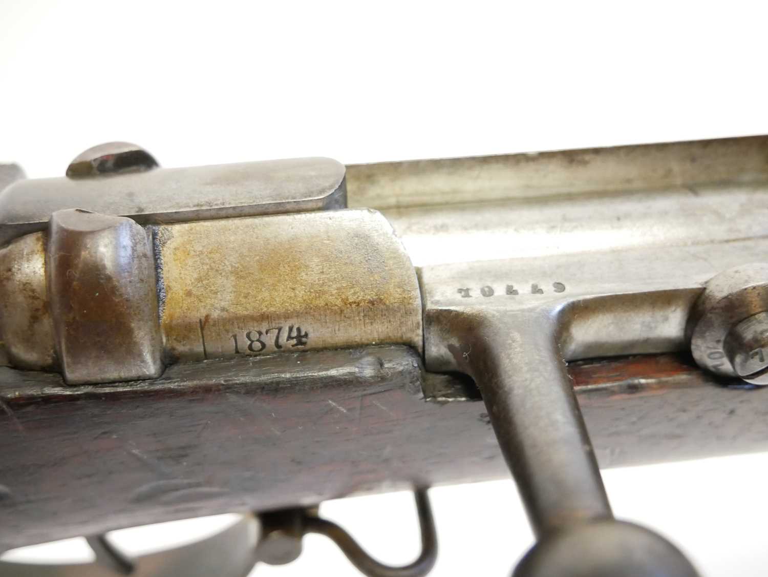 Mauser 1871 pattern 11x60R bolt action rifle, serial number 6770L, 33inch barrel secured by three - Image 7 of 20