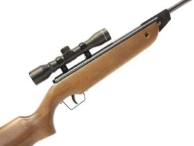 Cometa model 100 .22 air rifle, serial number 04357-05, 16.75inch barrel, fitted with 4x28 scope. No