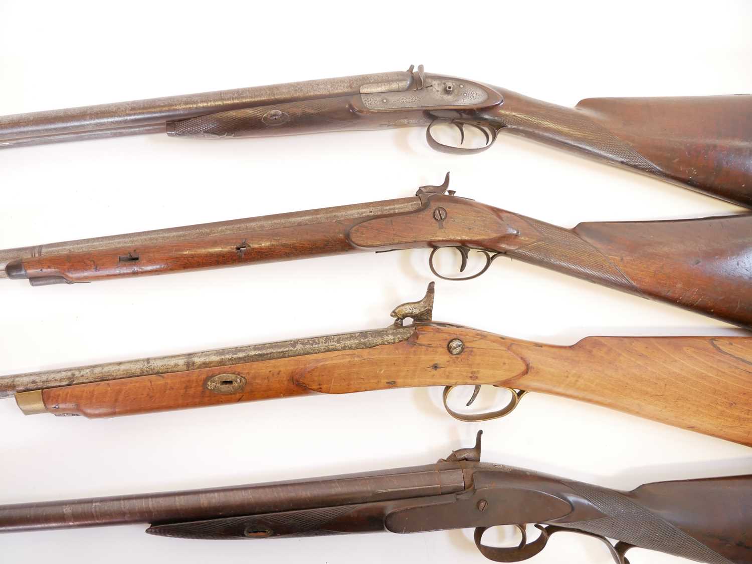 Four percussion shotguns for restoration, one a double barrel, the other three single barrels one by - Image 13 of 21