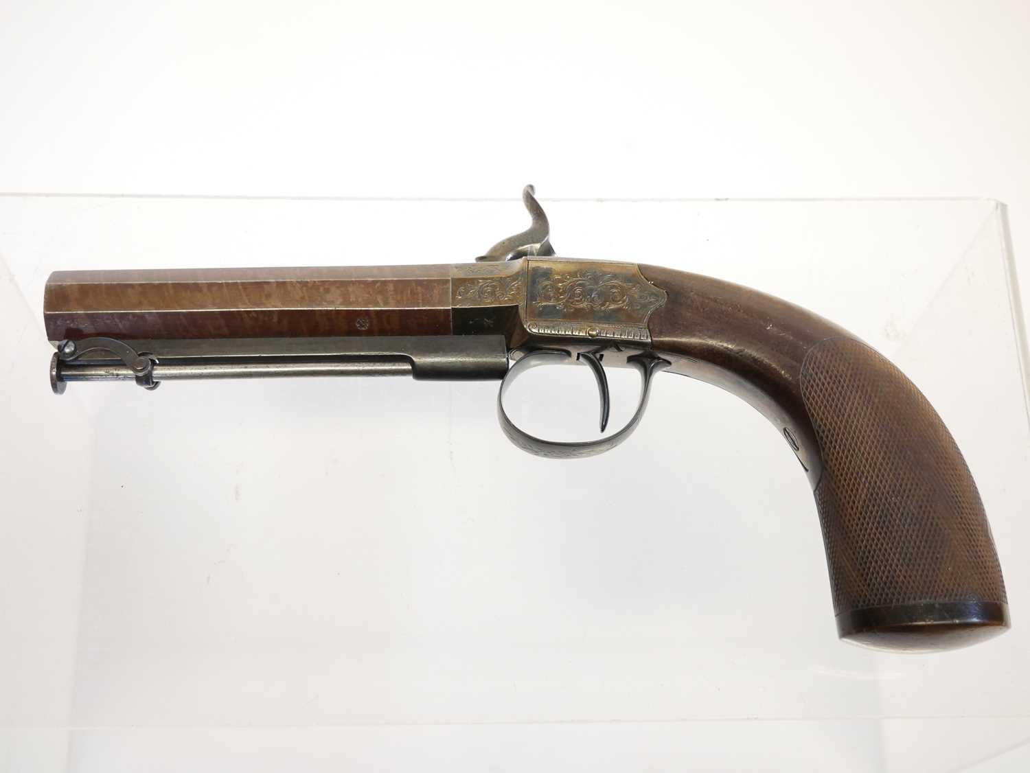 Gurney of London 34 bore percussion pistol, with 4 inch Damascus octagonal barrel with underside - Image 8 of 13