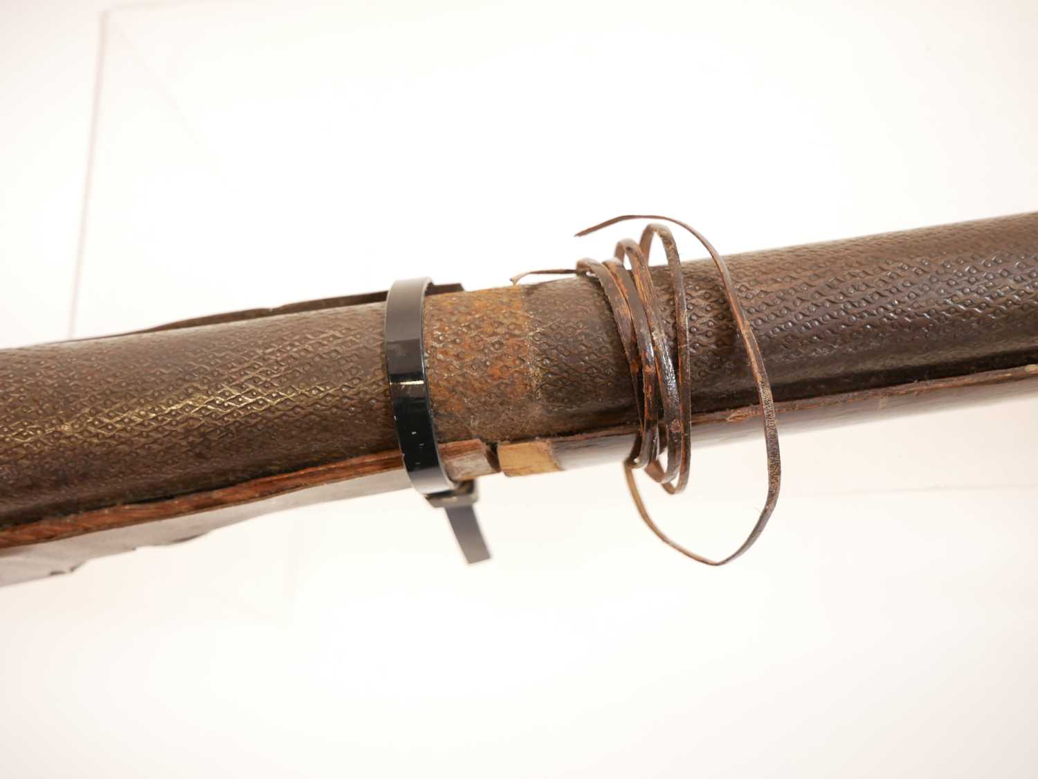 Large Indian matchlock, 42 inch barrel approximately 10 bore, steel reinforced stock. THIS LOT IS - Image 8 of 15