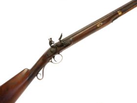 Flintlock 15 bore single barrel shotgun, 32inch Spanish form barrel, the lock fitted with a roller