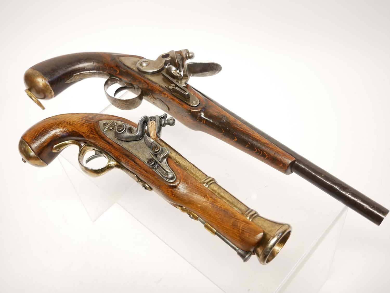 Composed flintlock pistol, and a replica pistol, the first with an antique 11.5 inch 22 bore - Image 2 of 5