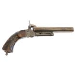 Belgian 26 bore double barrel pinfire pistol, with 5.5 inch barrels, boxlock action (requires