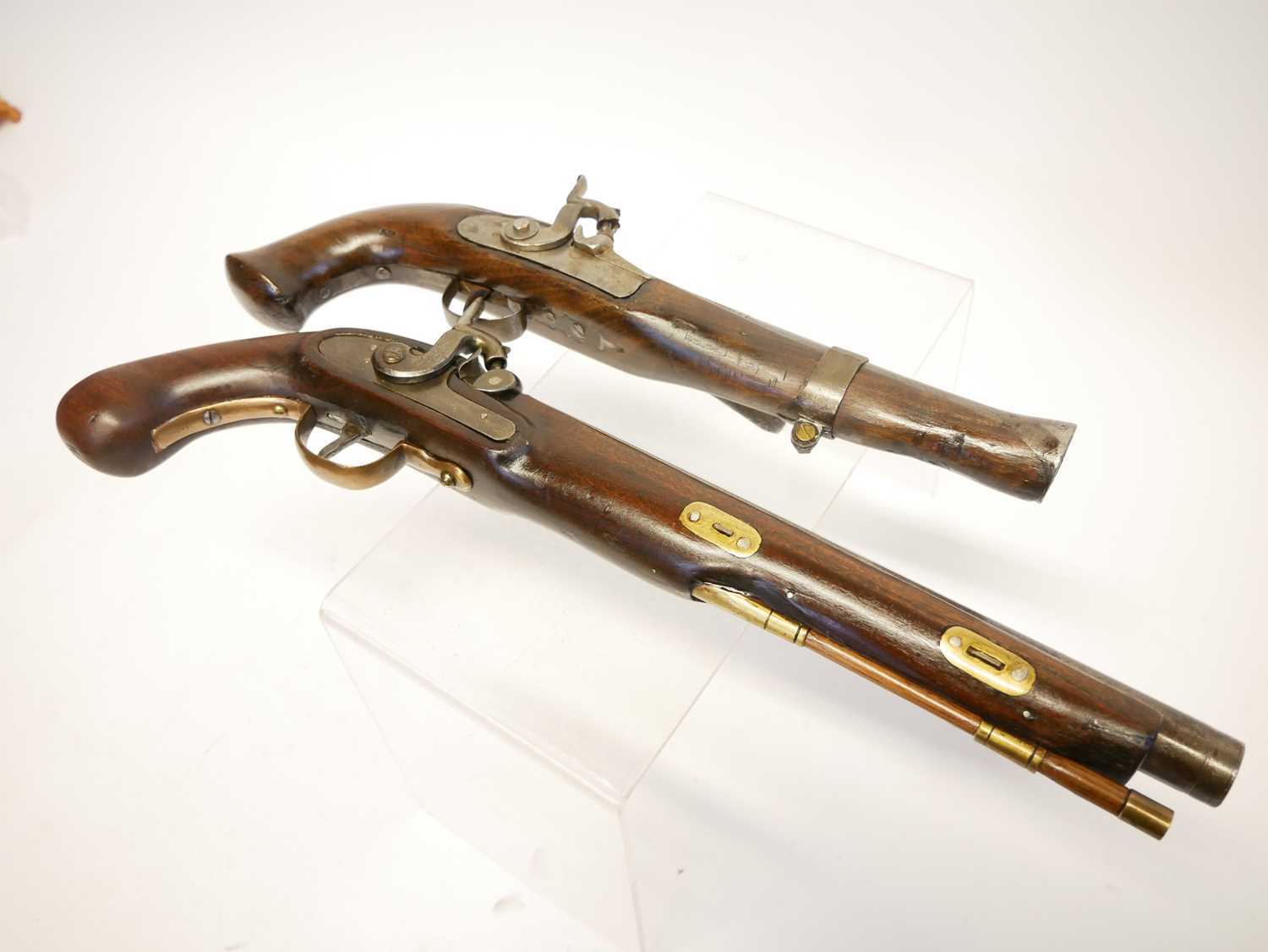 Two composed percussion pistols, with antique barrels and period locks one signed W. Haynes Reading, - Image 2 of 6