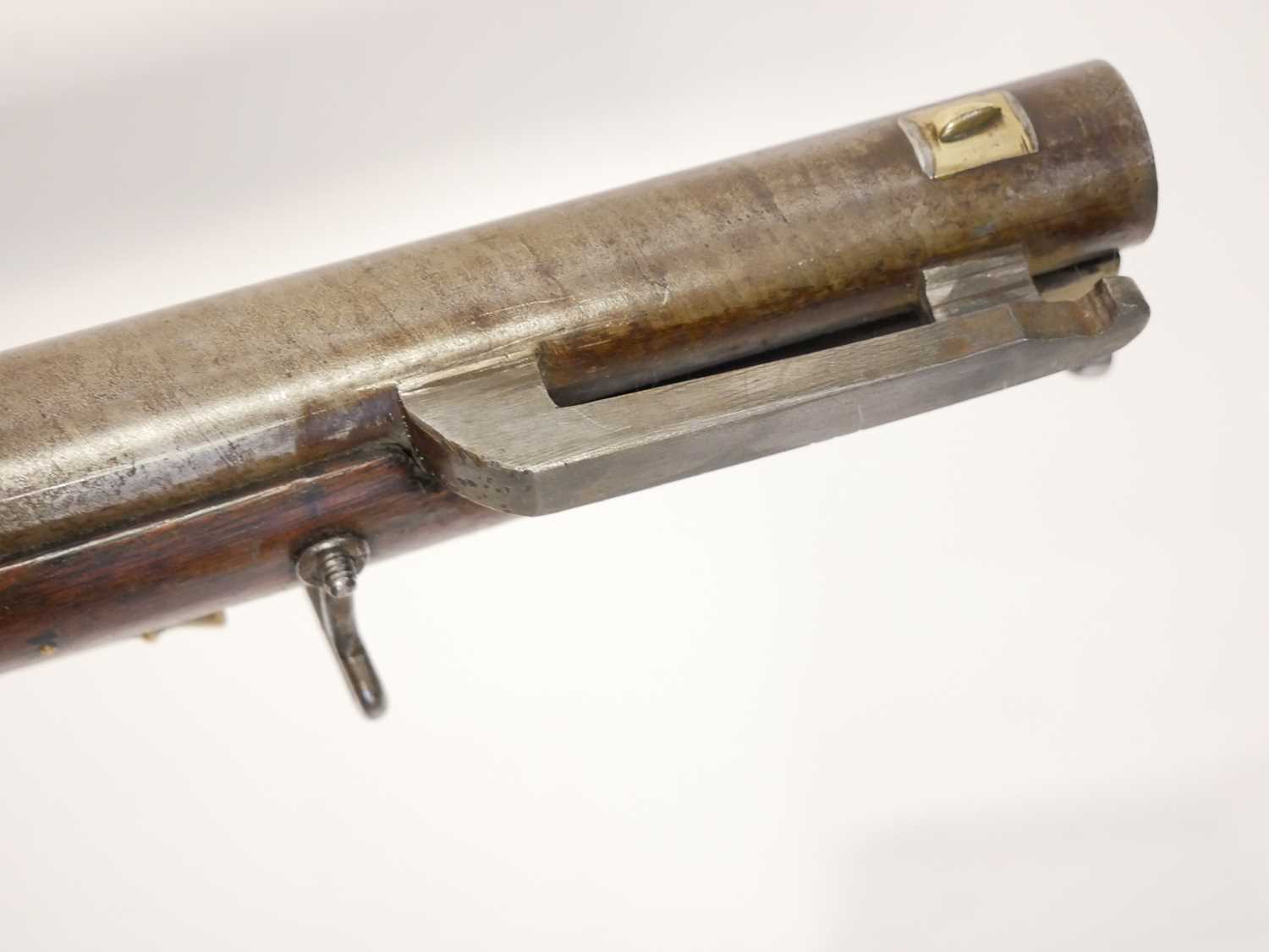 Flintlock .625 Baker rifle by E. Baker and Sons, 40 inch browned barrel with seven groove rifling, - Image 12 of 22