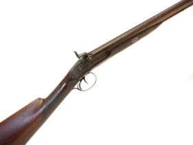 Bagshaw percussion 20 bore side by side double barrel shotgun, 27.5 inch Damascus barrels with