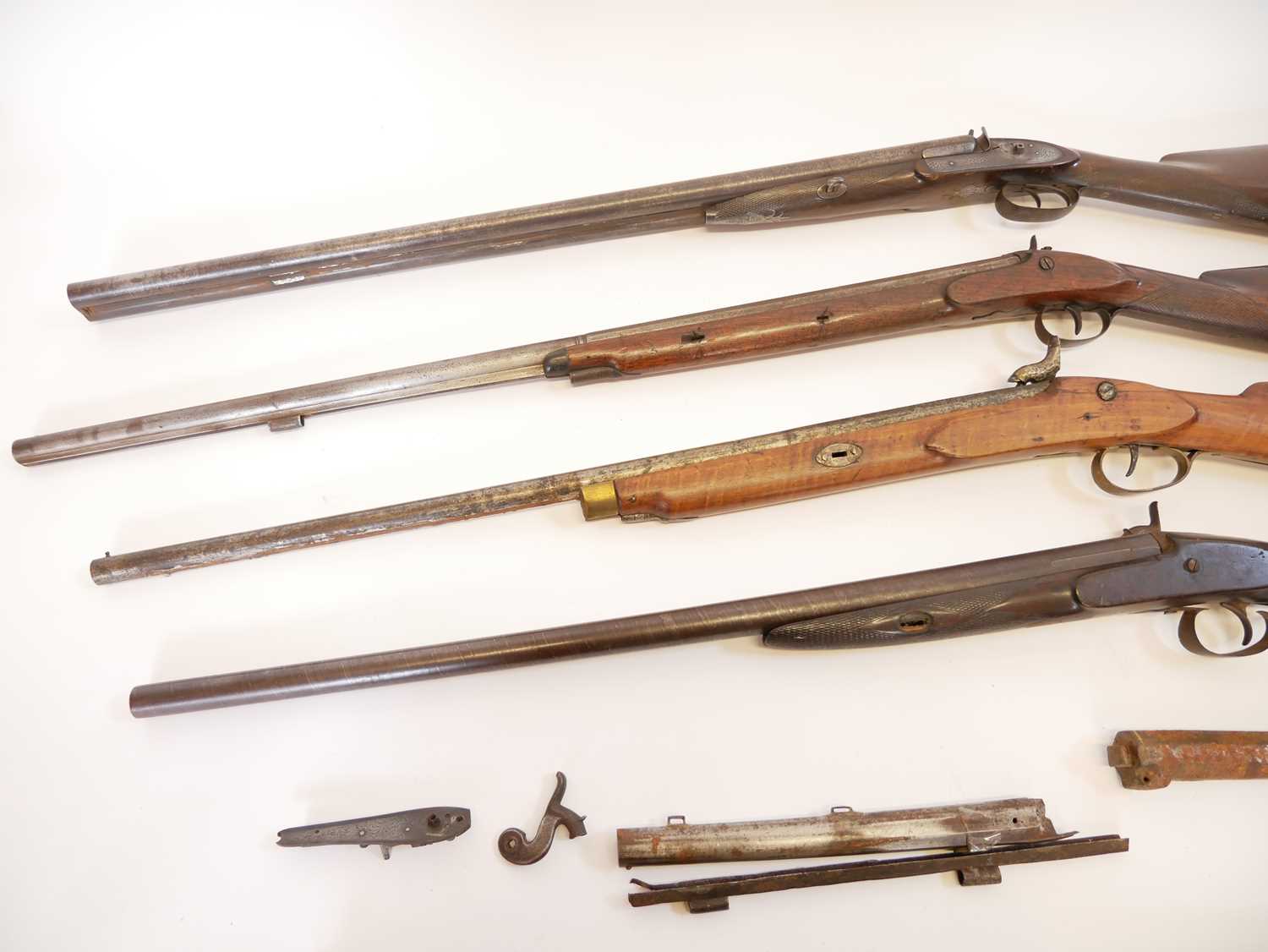 Four percussion shotguns for restoration, one a double barrel, the other three single barrels one by - Image 12 of 21
