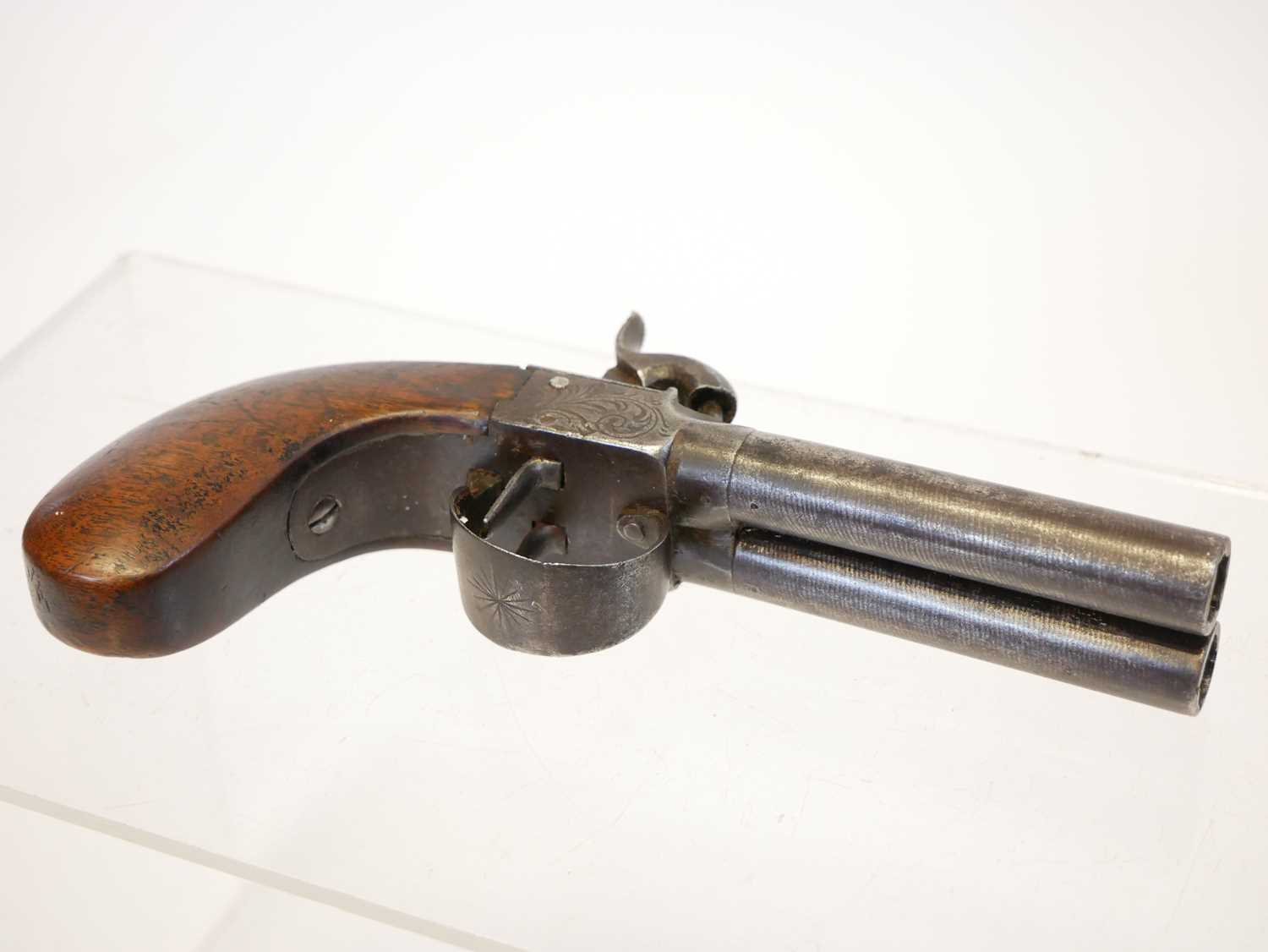 Belgian 64 bore double barrel percussion pistol, with 3inch rifled barrels ,boxlock action - Image 2 of 8