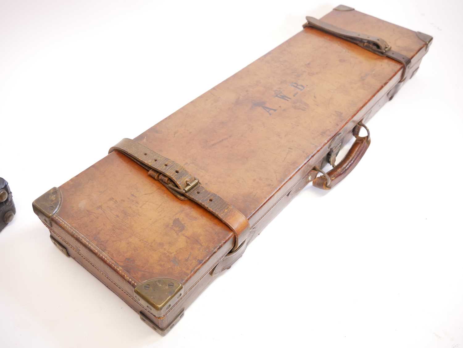 Three leather shotgun cases, one labelled Samuel Ebrall of Shrewsbury to fit 28inch barrels, another - Image 9 of 15