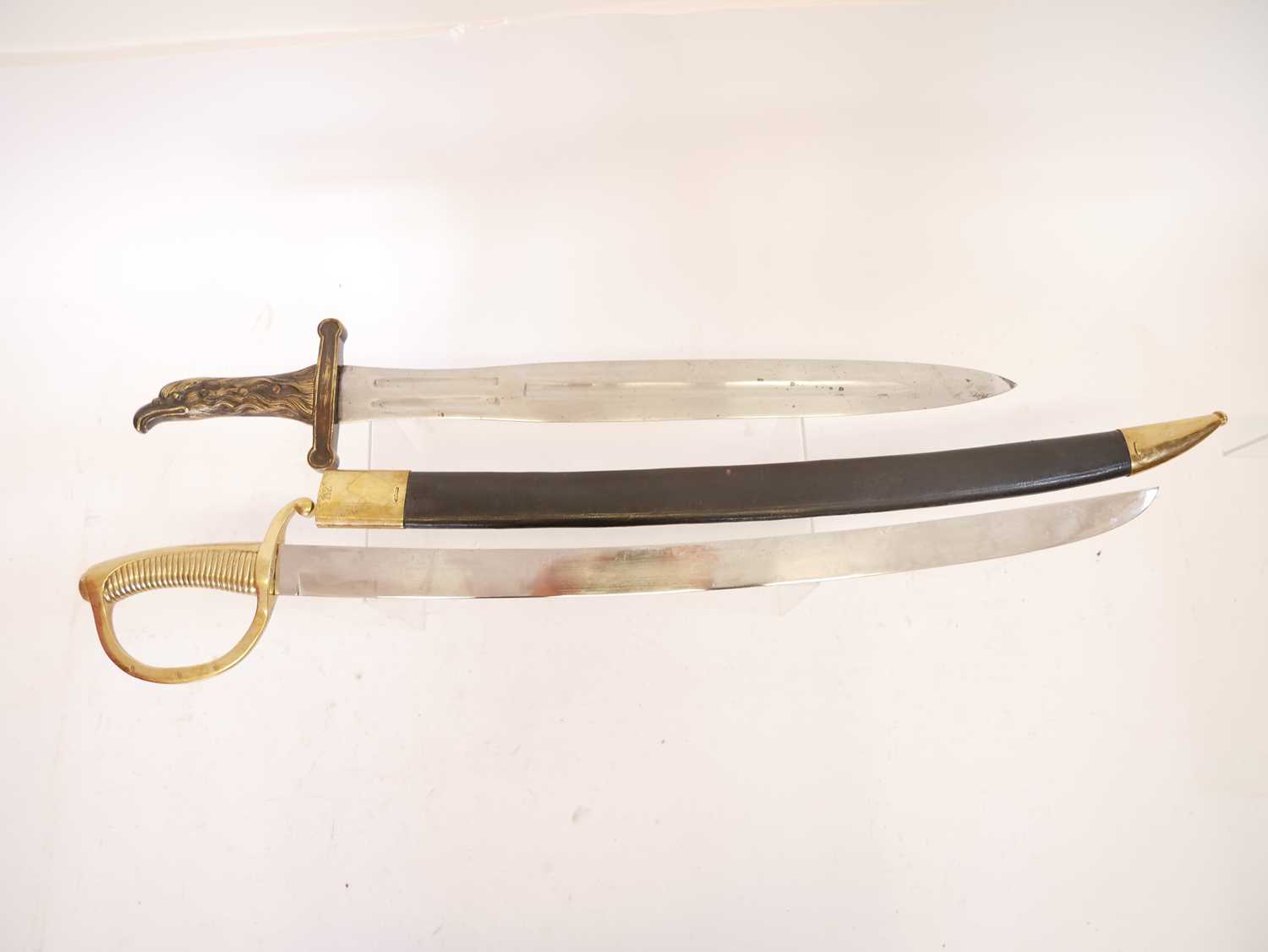 Reproduction copy of a French Briquet or short sword and scabbard, together with one other - Image 2 of 7