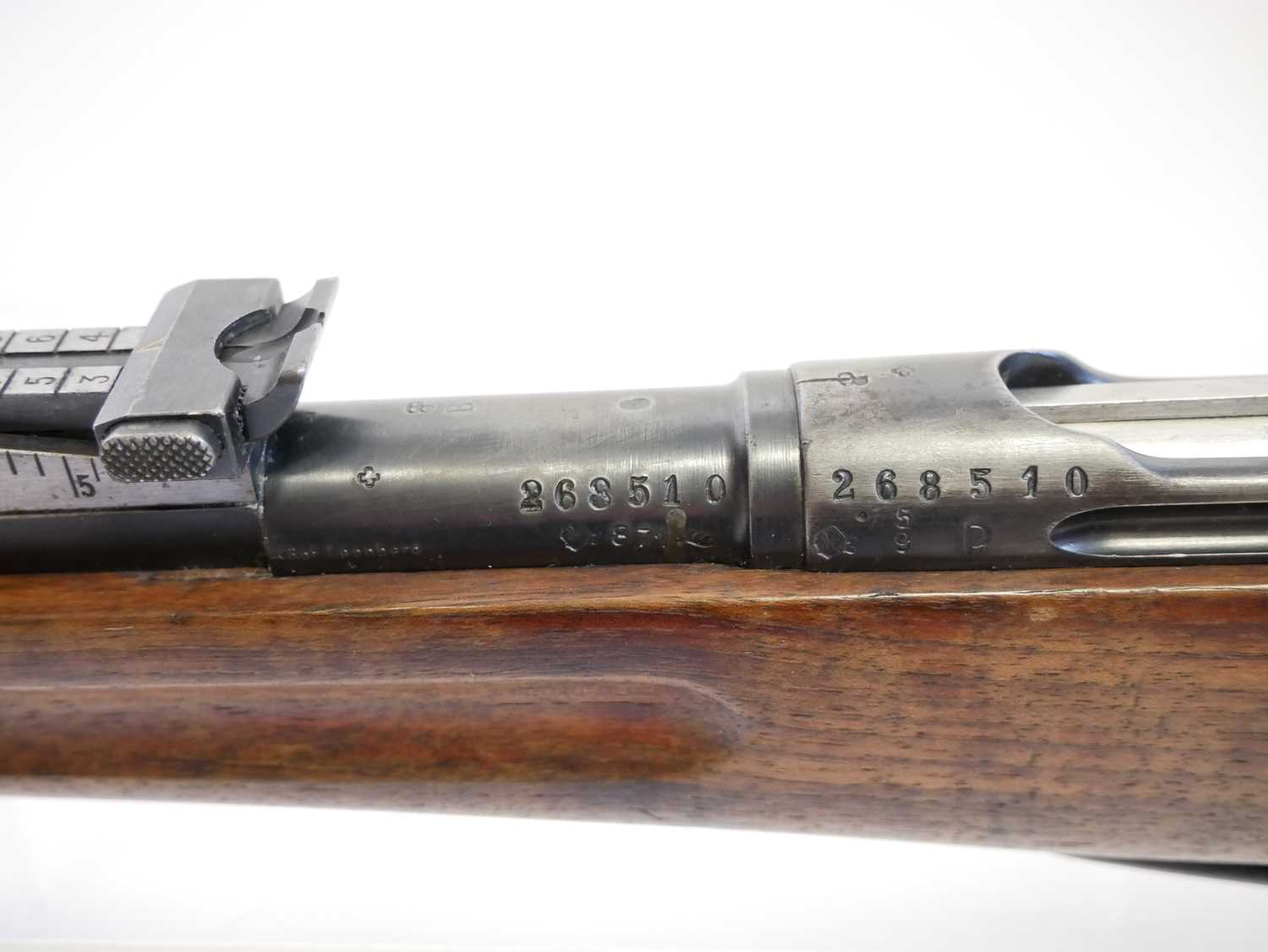 Schmidt Rubin 1896 7.5mm straight pull rifle, matching serial numbers 268510 to barrel, receiver, - Image 11 of 15