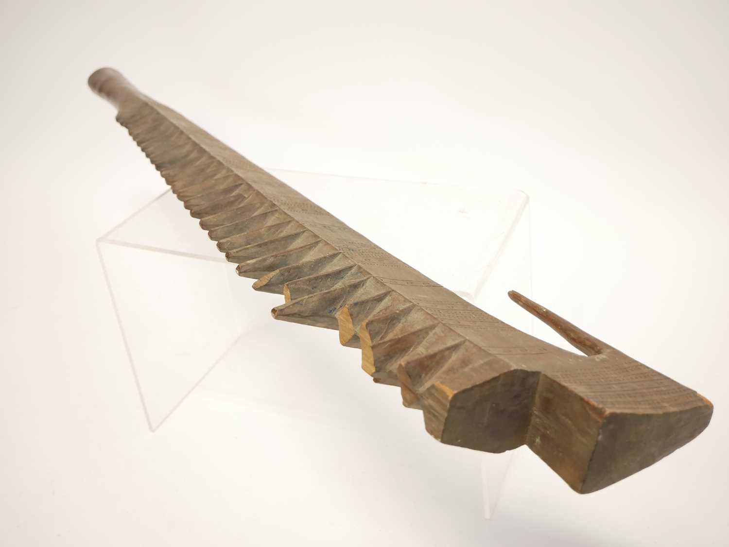 Oceanic Samoan Island war club, with spine back and carved with bands of triangles. Provenance: From - Image 10 of 12