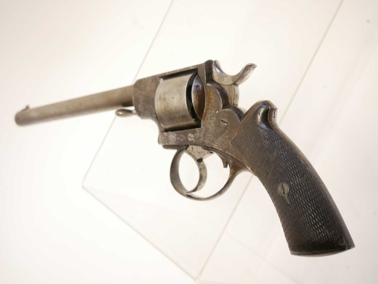 Webley solid frame .442 rimfire revolver, 8inch sighted round barrel the top strap engraved 'Hills - Image 7 of 14