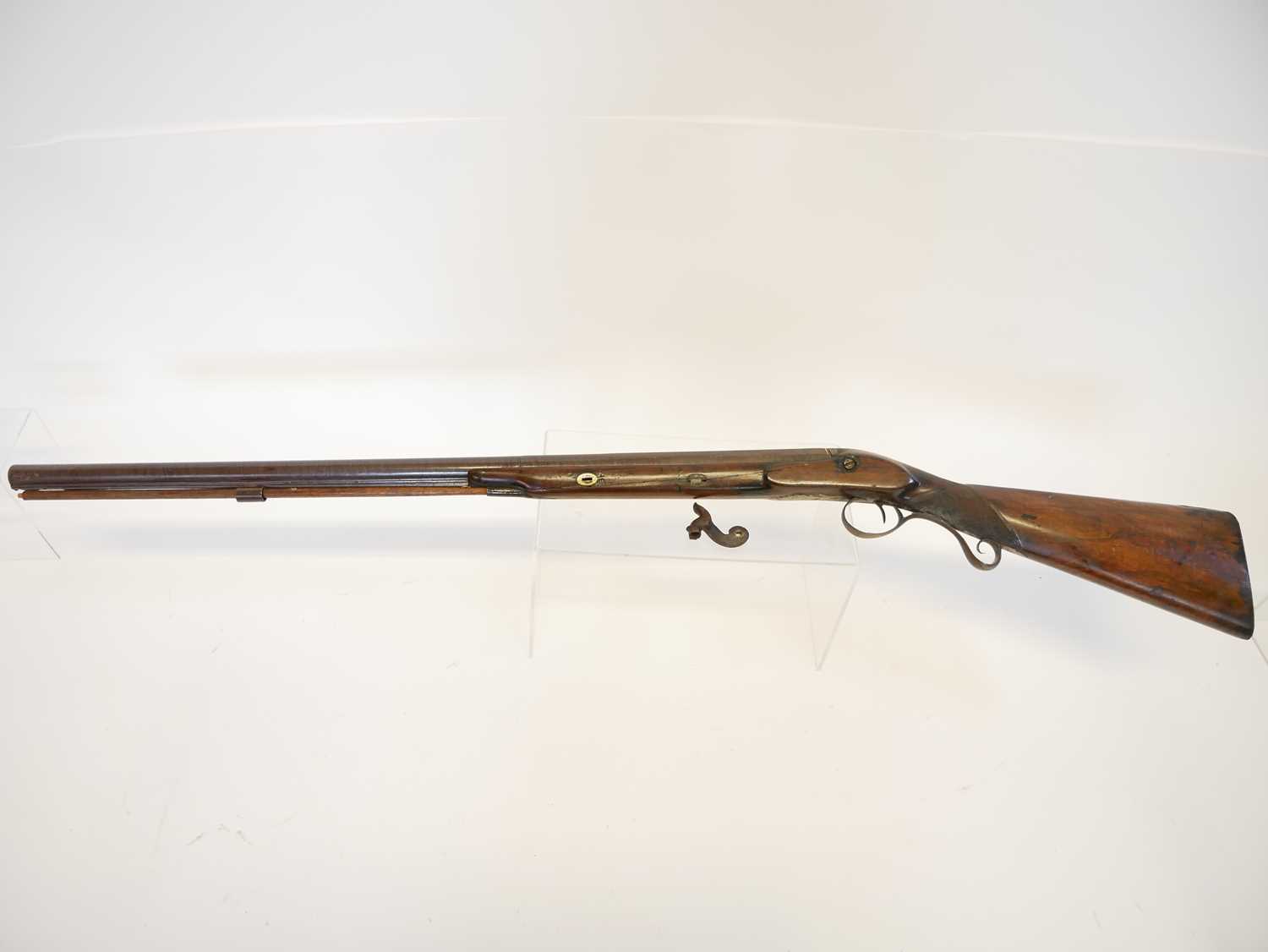 Percussion shotgun, converted from a flintock, with 30 inch Damascus Spanish form barrel, - Image 18 of 18