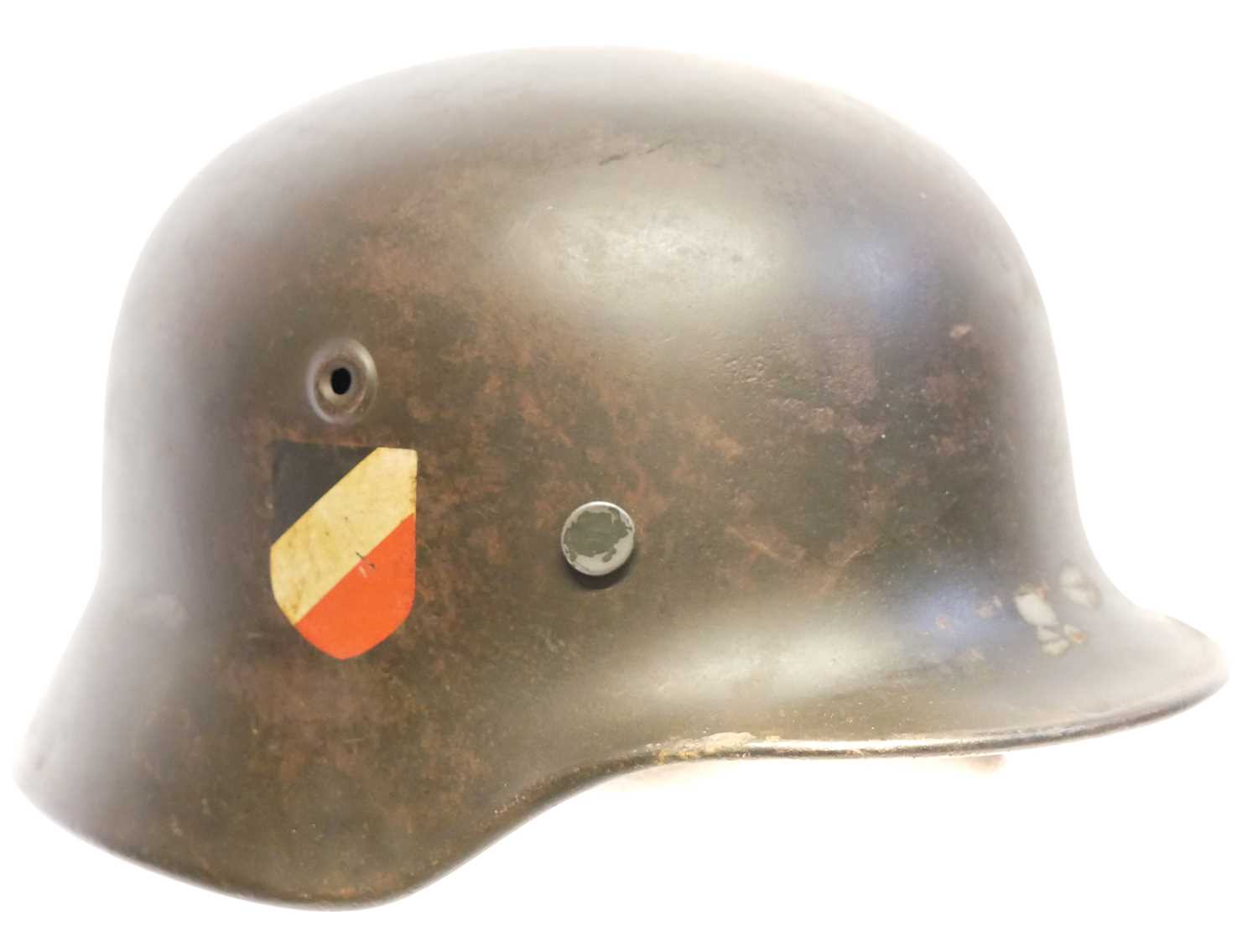 German WWII M40 helmet, stamped Q64 DN44, the originality of the decals is not known, the helmet