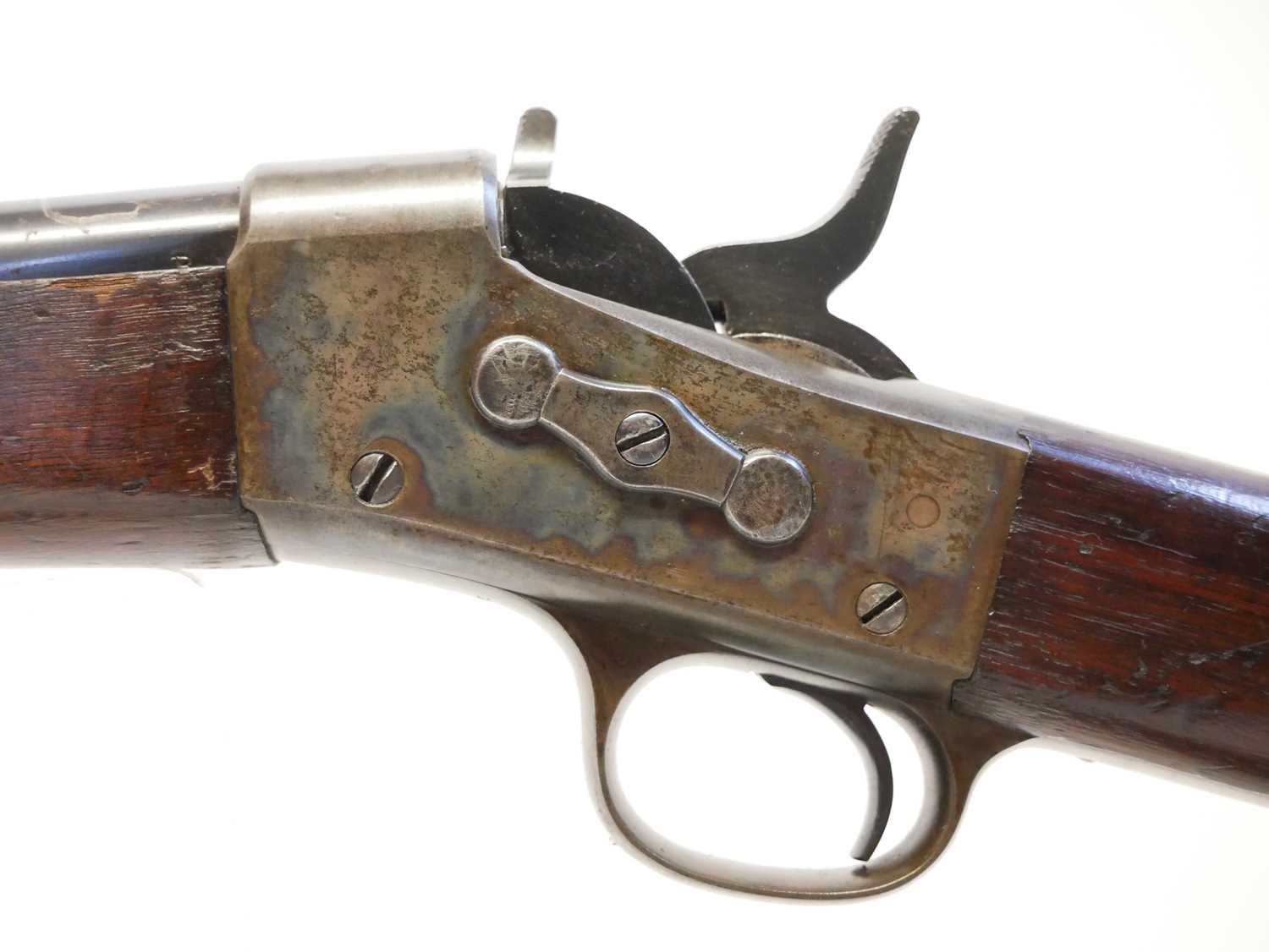 Remington rolling block rifle chambered in .43 Spanish, 36inch barrel with bayonet bar and folding - Image 10 of 14