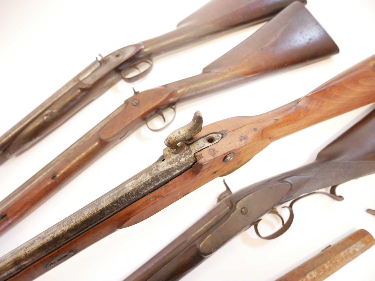 Four percussion shotguns for restoration, one a double barrel, the other three single barrels one by - Image 16 of 21