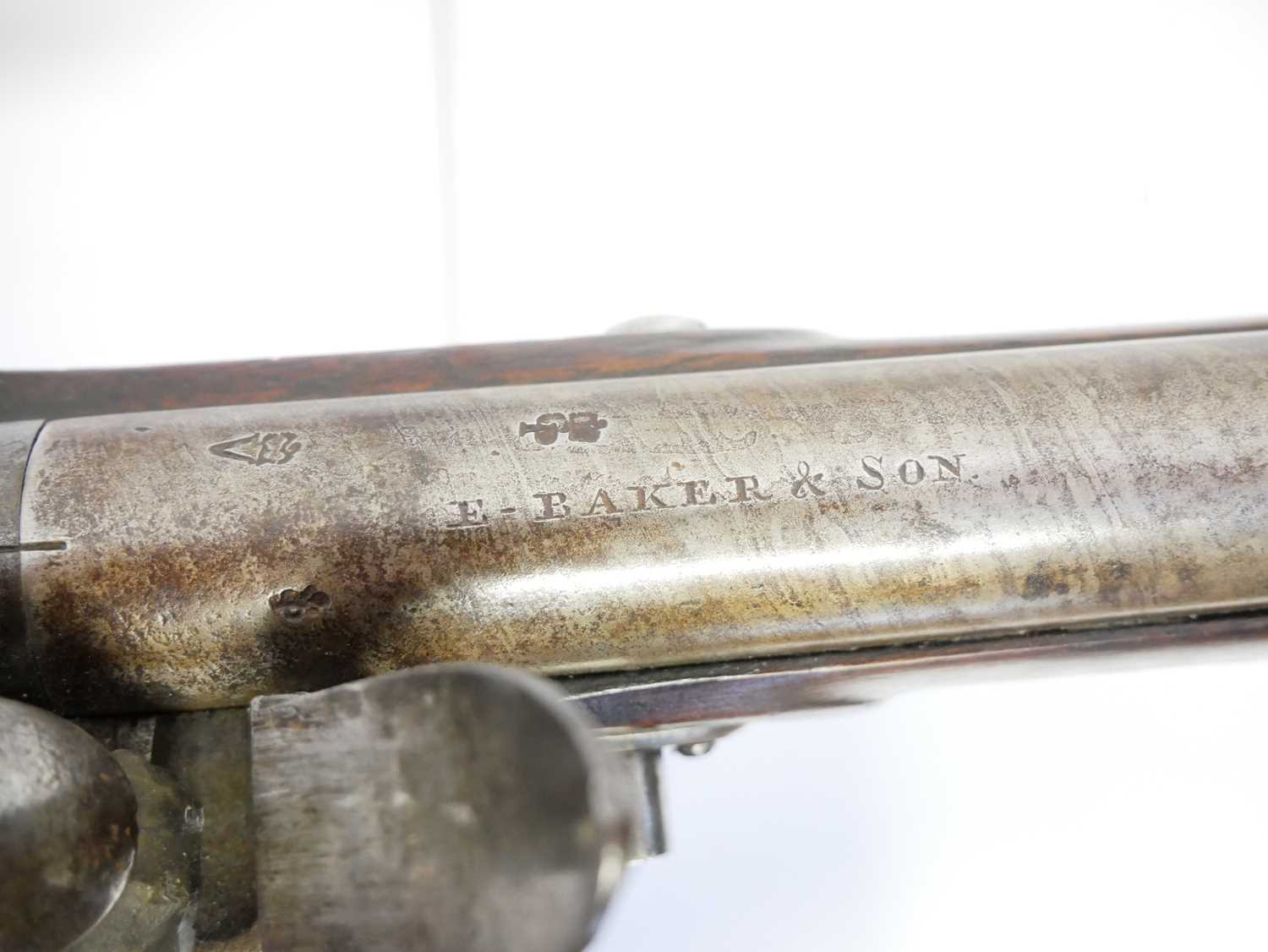 Flintlock .625 Baker rifle by E. Baker and Sons, 40 inch browned barrel with seven groove rifling, - Image 8 of 22