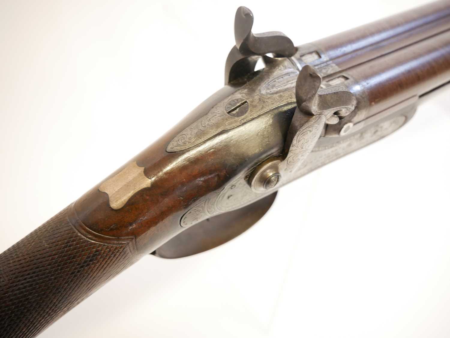 C. Moore of London percussion 18 bore side by side double barrel shotgun, 29.5 inch Damascus barrels - Image 5 of 15