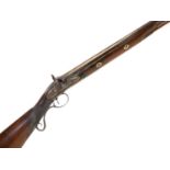 Percussion shotgun, converted from a flintock, with 30 inch Damascus Spanish form barrel,
