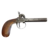 Belgian 64 bore double barrel percussion pistol, with 3inch rifled barrels ,boxlock action