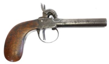 Belgian 64 bore double barrel percussion pistol, with 3inch rifled barrels ,boxlock action