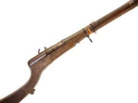 Large Indian matchlock, 42 inch barrel approximately 10 bore, steel reinforced stock. THIS LOT IS