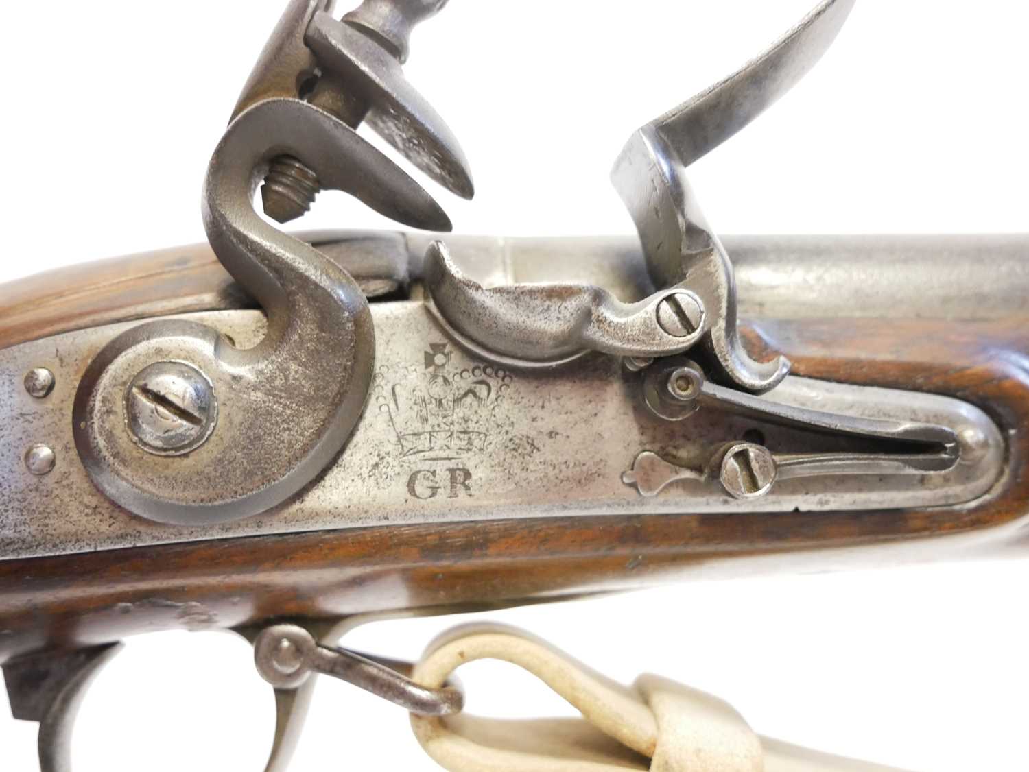 Volunteer Brown Bess .750 flintlock musket and bayonet, 39 inch barrel, the lock with Tower GR and - Image 7 of 17