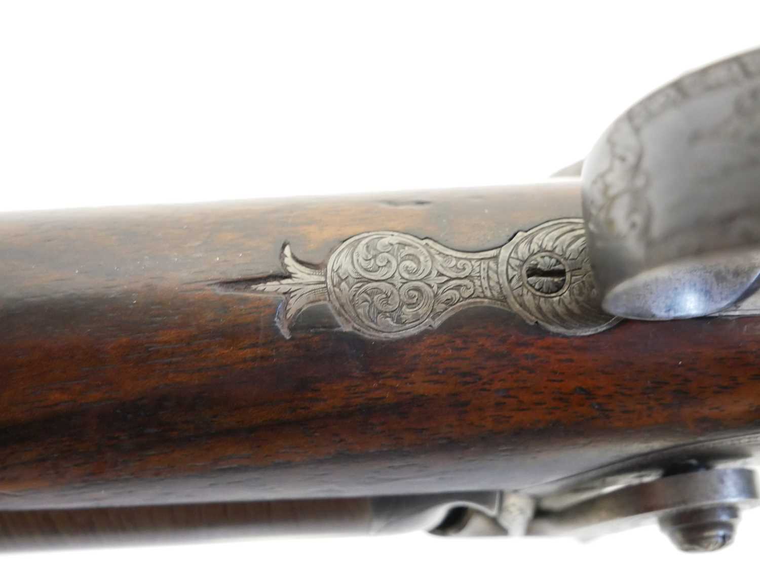 Cased George Thompson of Edinburgh 16 bore side by side percussion shotgun, 30 inch browned Damascus - Image 13 of 30