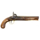 Percussion pistol, 9inch barrel, the lock with replacement hammers stamped Yeoman's London, brass