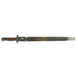 Lee Enfield SMLE 1907 pattern sword bayonet and scabbard, by Sanderson, the ricasso stamped with