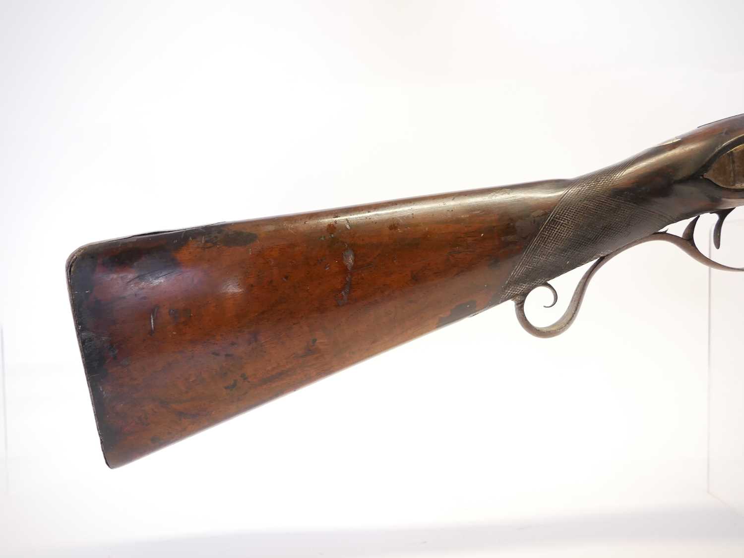 Percussion shotgun, converted from a flintock, with 30 inch Damascus Spanish form barrel, - Image 3 of 18