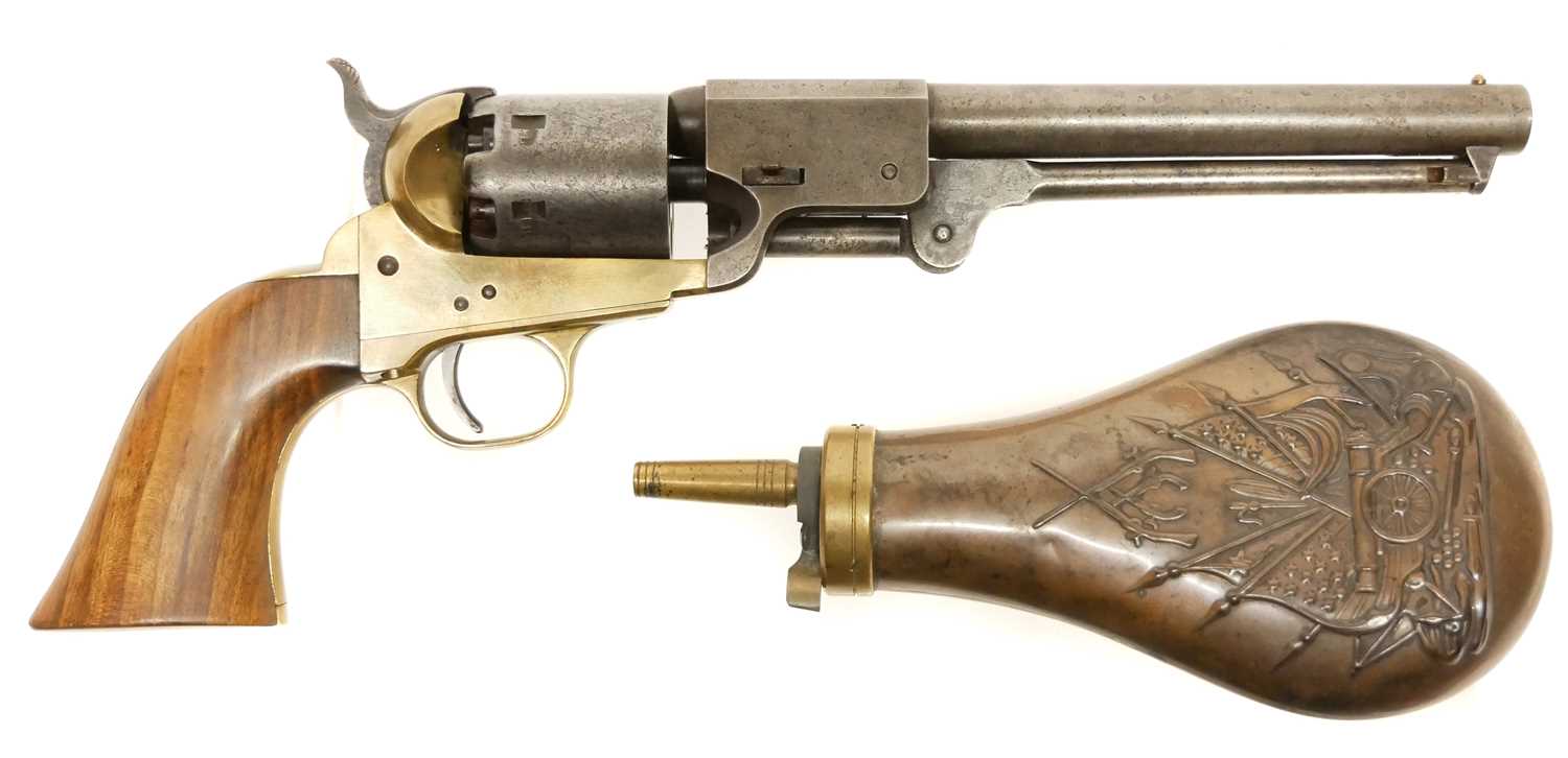 Deactivated Italian copy of a brass frame Colt navy percussion revolver, 7.5inch barrel, no serial