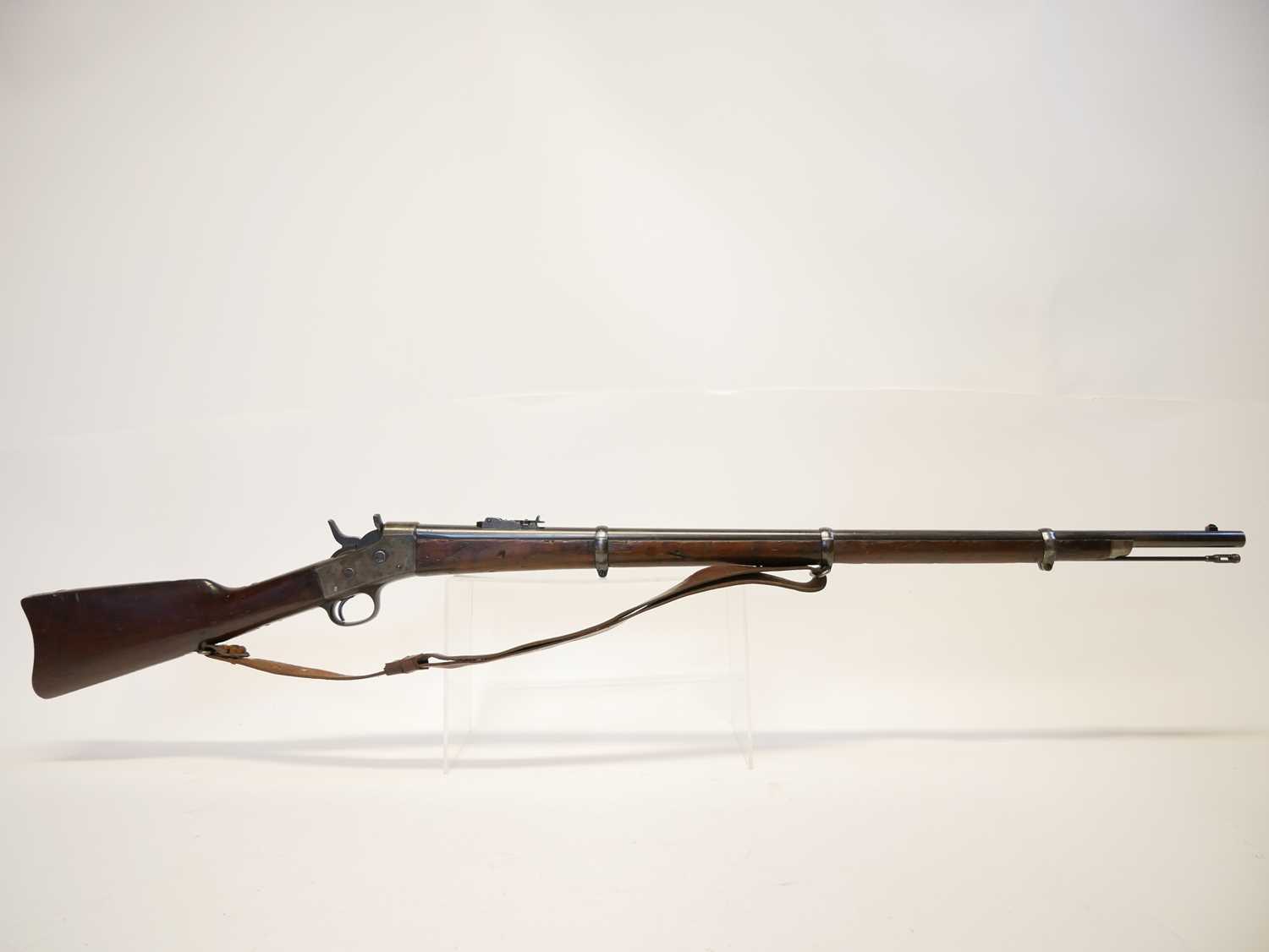 Remington rolling block rifle chambered in .43 Spanish, 36inch barrel with bayonet bar and folding - Image 2 of 14